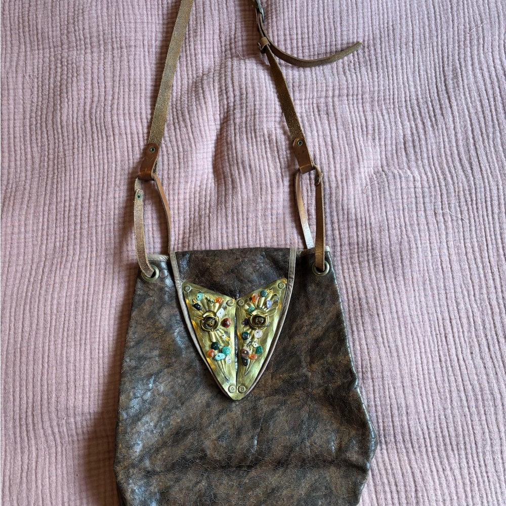 Vintage Simboli Leather Shoulder Bag with Embellished Detail
